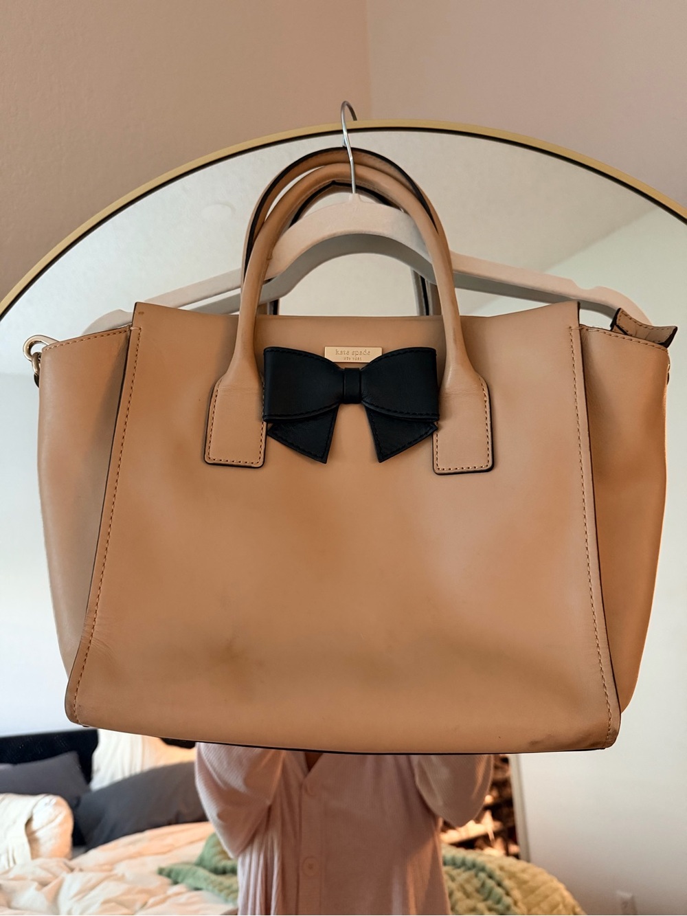Kate Spade Nude Leather Black Bow Satchel